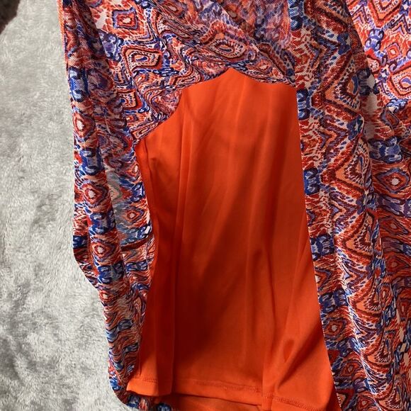 Catherines Women’s Plus Top Multi Color Mosaic Print Stretchy Cutout Tunic Top - Picture 5 of 9